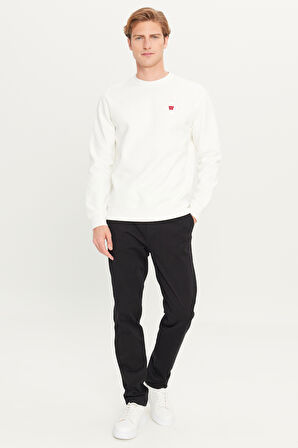 Regular Fit Normal Kesim Bisiklet Yaka Kırık Beyaz Sweatshirt