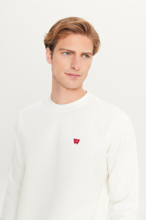 Regular Fit Normal Kesim Bisiklet Yaka Kırık Beyaz Sweatshirt