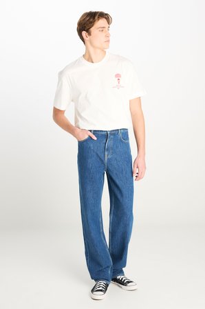 %100 Pamuk Asher Loose Fit Geniş Kesim Geniş Paça Mavi Jean Denim Pantolon