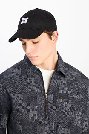 %100 Pamuk Loose Fit Rahat Kesim Fermuar Detaylı Desenli Siyah Ceket