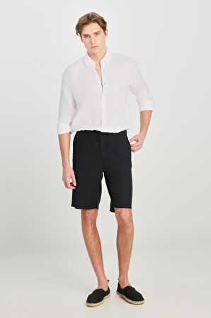 Relaxed Fit Geniş Kesim Lastik Bel Detaylı Esnek Siyah Chino Şort