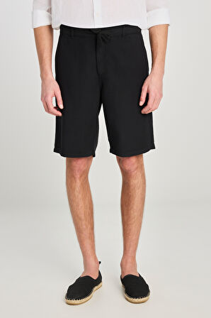 Relaxed Fit Geniş Kesim Lastik Bel Detaylı Esnek Siyah Chino Şort