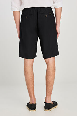 Relaxed Fit Geniş Kesim Lastik Bel Detaylı Esnek Siyah Chino Şort