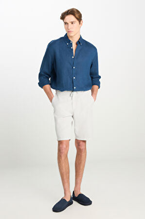 Relaxed Fit Geniş Kesim Lastik Bel Detaylı Esnek Taş Rengi Chino Şort