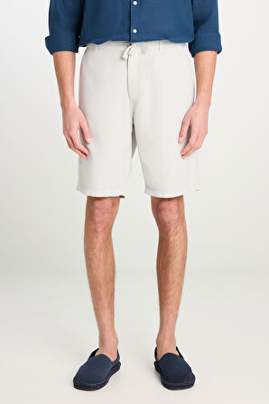 Relaxed Fit Geniş Kesim Lastik Bel Detaylı Esnek Taş Rengi Chino Şort