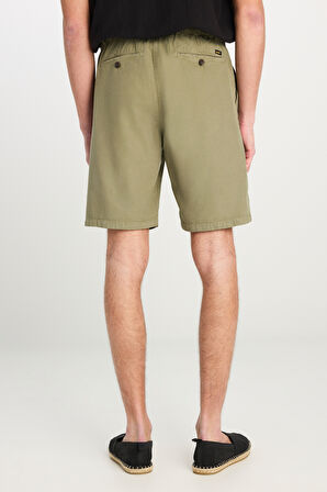 Relaxed Fit Geniş Kesim Lastik Bel Detaylı Esnek Haki Chino Şort