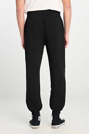 %100 Pamuk Regular Fit Normal Kesim Ribanalı Paça Siyah Jogger Pantolon