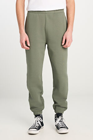 %100 Pamuk Regular Fit Normal Kesim Ribanalı Paça Haki Jogger Pantolon