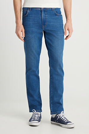 Texas Slim Fit Dar Kesim Normal Bel Dar Paça Açık Mavi Pamuklu Esnek Denim Pantolon