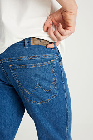 Texas Slim Fit Dar Kesim Normal Bel Dar Paça Açık Mavi Pamuklu Esnek Denim Pantolon