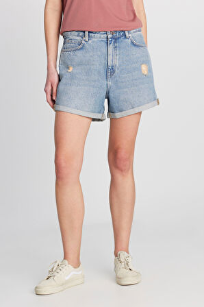 %100 Pamuk Regular Fit Normal Kesim Mavi Mini Denim Jean Şort