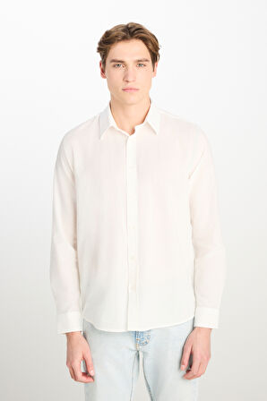 %100 Pamuk Regular Fit Normal Kesim Beyaz Gömlek