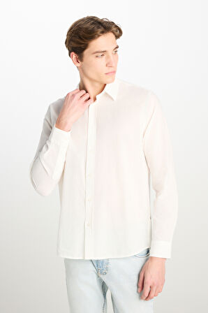 %100 Pamuk Regular Fit Normal Kesim Beyaz Gömlek