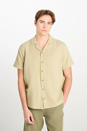 %100 Pamuk Relaxed Fit Geniş Kesim Açık Yeşil Gömlek