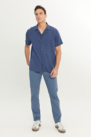 Relaxed Fit Geniş Kesim Yumuşak Dokulu Lacivert Gömlek
