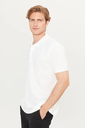 %100 Pamuk Regular Fit Normal Kesim Beyaz Polo Yaka Tişört
