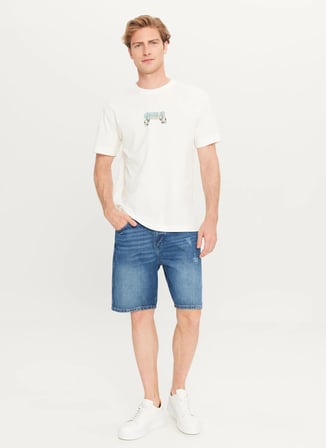 Wrangler Bisiklet Yaka Ekru Erkek T-Shirt W2510222102 Relaxed Fit Big Logo