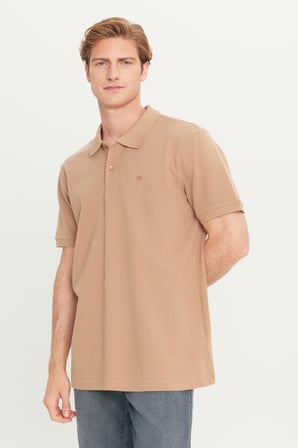 %100 Pamuk Regular Fit Normal Kesim Deve Tüyü Polo Yaka Tişört