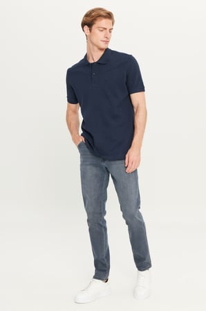 %100 Pamuk Regular Fit Normal Kesim Lacivert Polo Yaka Tişört