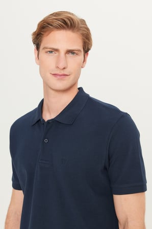 %100 Pamuk Regular Fit Normal Kesim Lacivert Polo Yaka Tişört