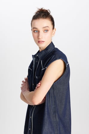 %100 Pamuk Loose Fit Rahat Kesim Cepli Denim Kot Gömlek