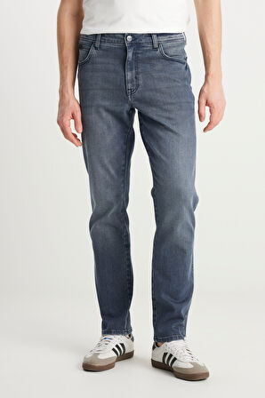 %100 Pamuk Frank Relaxed Fit Geniş Kesim Açık Gri Jean Denim Pantolon