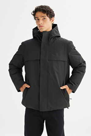 Relaxed Fit Rahat Kesim Kapüşonlu Cepli Şişme Mont