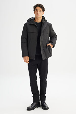 Relaxed Fit Rahat Kesim Kapüşonlu Cepli Şişme Mont