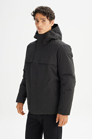 Relaxed Fit Rahat Kesim Kapüşonlu Cepli Şişme Mont