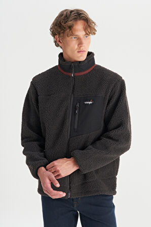 Regular Fit Normal Kesim Dik Yaka Tam Fermuarlı Cepli Sherpa Sweatshirt Polar
