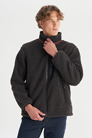 Regular Fit Normal Kesim Dik Yaka Tam Fermuarlı Cepli Sherpa Sweatshirt Polar