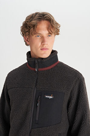 Regular Fit Normal Kesim Dik Yaka Tam Fermuarlı Cepli Sherpa Sweatshirt Polar