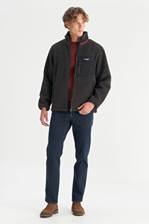 Regular Fit Normal Kesim Dik Yaka Tam Fermuarlı Cepli Sherpa Sweatshirt Polar