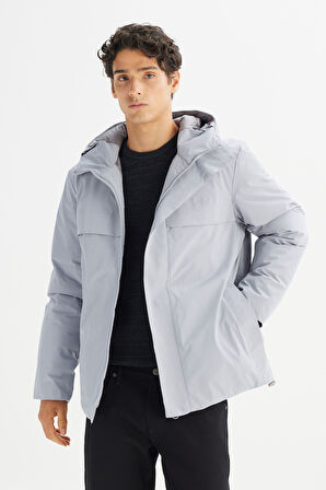 Relaxed Fit Rahat Kesim Kapüşonlu Cepli Şişme Mont