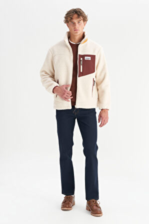 Regular Fit Normal Kesim Dik Yaka Tam Fermuarlı Cepli Sherpa Sweatshirt Polar