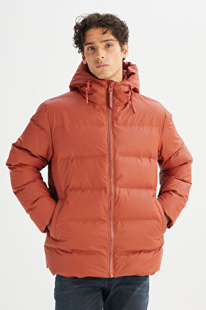 Regular Fit Normal Kesim Kapüşonlu Cepli Şişme Puffer Mont