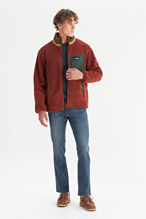 Regular Fit Normal Kesim Dik Yaka Cepli Tam Fermuarlı Sweatshirt Polar