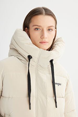 Regular Fit Normal Kesim Kapüşonlu Bej Mont