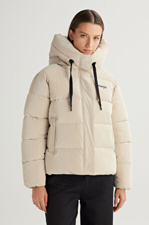 Regular Fit Normal Kesim Kapüşonlu Bej Mont