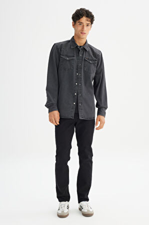 %100 Pamuk Regular Fit Normal Kesim Klasik Yaka Cepli Denim Gömlek