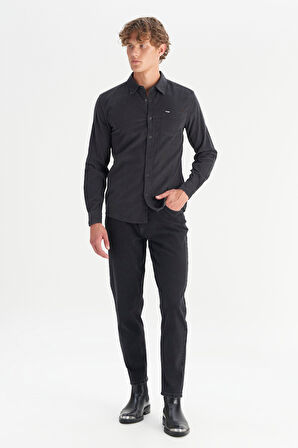 %100 Pamuk Regular Fit Normal Kesim Klasik Yaka Cepli Kadife Gömlek