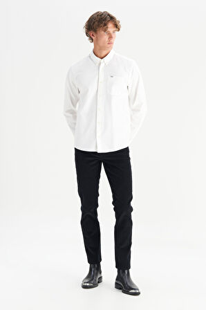 %100 Pamuk Regular Fit Normal Kesim Cep Detaylı Beyaz Gömlek