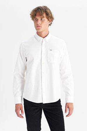 %100 Pamuk Regular Fit Normal Kesim Cep Detaylı Beyaz Gömlek