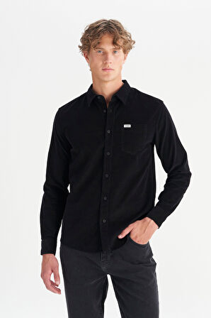 %100 Pamuk Regular Fit Normal Kesim Klasik Yaka Cepli Kadife Gömlek