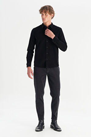 %100 Pamuk Regular Fit Normal Kesim Klasik Yaka Cepli Kadife Gömlek