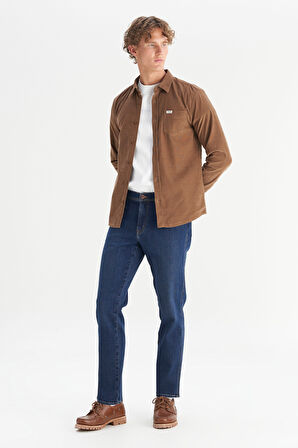 %100 Pamuk Regular Fit Normal Kesim Klasik Yaka Cepli Kadife Gömlek