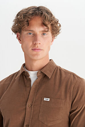 %100 Pamuk Regular Fit Normal Kesim Klasik Yaka Cepli Kadife Gömlek