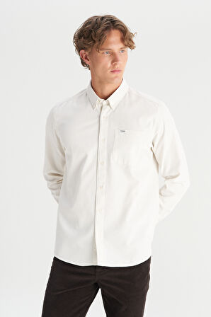 %100 Pamuk Regular Fit Normal Kesim Cep Detaylı Bej Gömlek