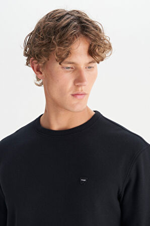 Pamuklu Regular Fit Normal Kesim Bisiklet Yaka Selanik Örgü Sweatshirt