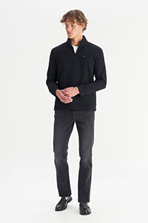 Pamuklu Regular Fit Dik Yaka Fermuarlı Selanik Örgü Sweatshirt